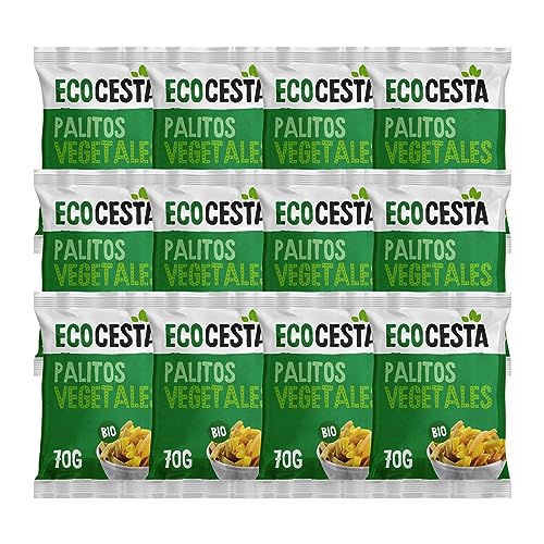 ECOCESTA MEJOR CADA DIA - Pack de 12 Bolsas de Palitos Vegetales Ecológicos de 70 g - Apto para Veganos - Sin Conservantes ni Colorantes - Snack Vegetal - Consumir Solo o Acompañado de humus