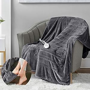 Heated Microplush Blanket with Foot Pocket – 3 Heat Settings, Auto Shut-Off, Machine Washable, Soft & Comfortable…