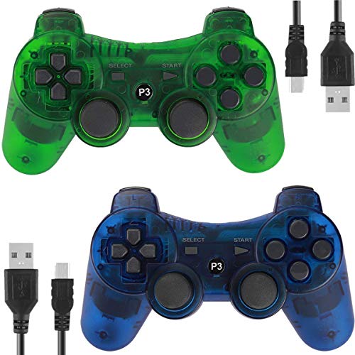 Controladores sem fio para PS3 Playstation 3(pacote de 2, ClearBlue e ClearGreen)