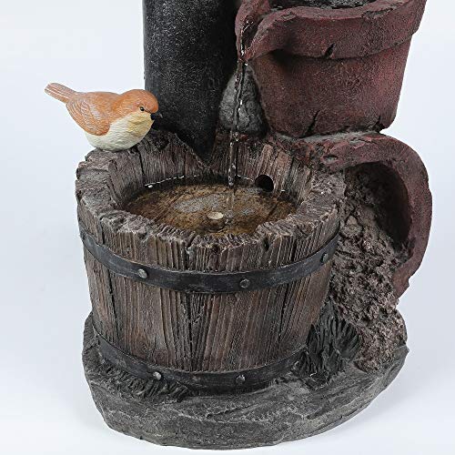 Cement Whiskey Barrels And Water Pump Outdoor Patio Fountain Blue Brown Farmhouse Stone #TOP2