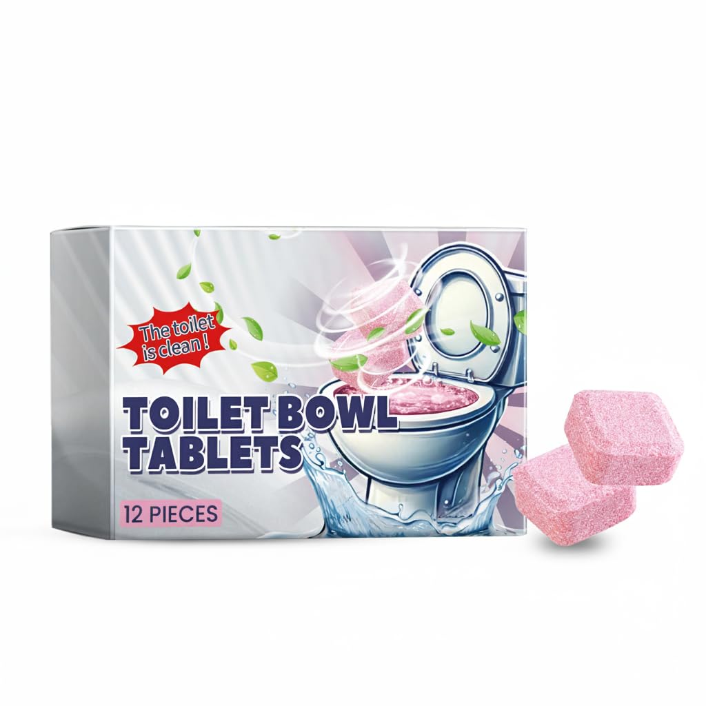 12Pcs Automatic Toilet Bowl Cleaner Tablets, Toilet Bowl Cleaner, Automatic Toilet Chlorine Tablets, Household Scrubbing Bubbles Toilet Cleaner, Long-Lasting Bleach Tablet for Against Tough Stains