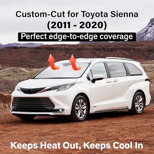 Image of EcoNour Windshield Sun Shade Compatible for Toyota Sienna 2011-2020 | Minivan Front Window Sunshade | Foldable Sun Visor Protector | Blocks UV Rays & Keeps Cabin Cooler