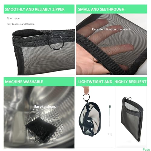 Patu Mini Zipper Mesh Bags, 4" x 5", Size S / A7, 5 Pieces, Beauty Makeup Lipstick Cosmetic Accessories Organizer, Small Travel Kit Storage Pouch, Black4