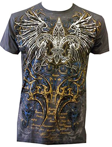 Konflic Men's Winged Cross Graphic MMA Muscle Crewneck T-Shirt, Charcoal, M