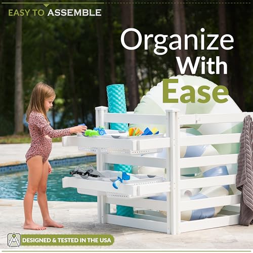 3.1ft H x 5.3ft W x 3ft L (1 Unit) Freestanding Zippity Pool Float Storage Organizer, Vinyl Pool Equipment Enclosure for Outdoor Toy Storage, Outdoor Storage Box & Pool Deck Caddy w/ Dividers, ZP19061