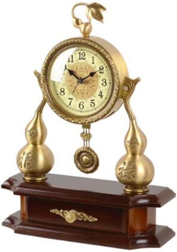 Brass Gourd Seat Clock, Living Room Decoration, Villa Entrance, Copper Pieces, Office Soft Decoration Desk Clock (Color : A, Size : 301140.5cm)