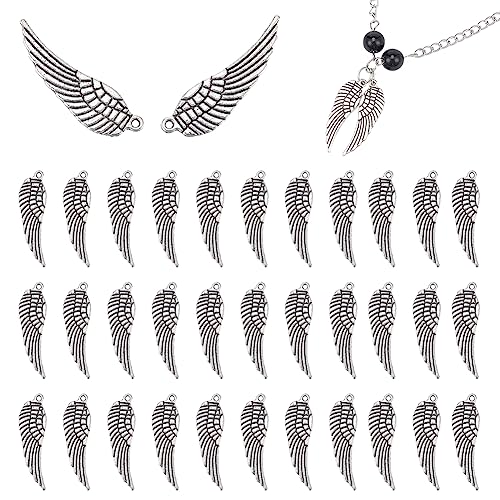 PandaHall 80pcs Pendentifs Ailes d'ange Style Tibétain Plumes Ailes d'ange Breloques Double Face Breloques Aile d'ange de Pâques Breloques Aile d'ange en...
