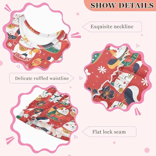 ALAZA Girls Dress Sleeveless Lucky Cat Red Girl Casual Summer Dresses Girls Sundress, 2-8 Years3