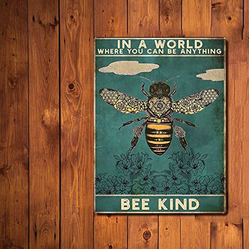 Tin Sign Retro Metal Sign Bee Kind Signs Floral Art Signs Of Bees Art Signs On The Wall Vintage Metal Tin Signmetal Plaque Metal Vintage Tin Signs For Bathroom 6X8Inch #TOP2