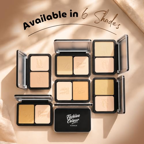Image of Fashion Colour Platinum Perfect Match Face Powder With Mirror + Powder Puff | Velvety Formula | Matte Finish | Upto 11 hrs of Lightweight Coverage | Blurring Imperfection | For All Skin Types | (FC25, 10g)
