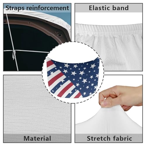 Image of American Flag Design Car Hood Cover Protector Elastic Polyester Auto Hood Wraps Blankets Patriotic Decorations Stretchable Car Exterior Accessories