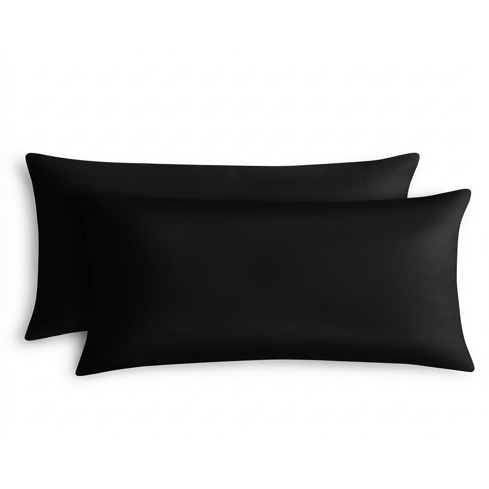 RUIKASI Pillow Cases 2 Pack King Size Black - Plain Pillowcases with Envelope Closure Breathable Premium Brushed Microfiber Set of 2 Pillow Covers Standard 50x90 cm