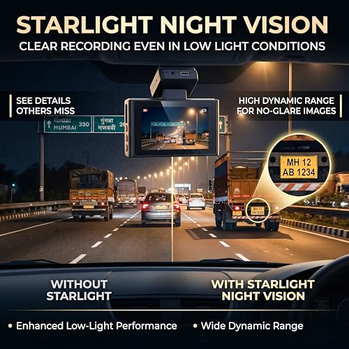 Image of Lenovo T4-B2V 4K 2 Channel Dash Camera for Cars, 4K Front + 1080P Rear, WiFi App Control, Voice Control, 3 inch IPS Display, ADAS, BSD, Night Vision, Loop Recording, Parking Monitor, G-Sensor