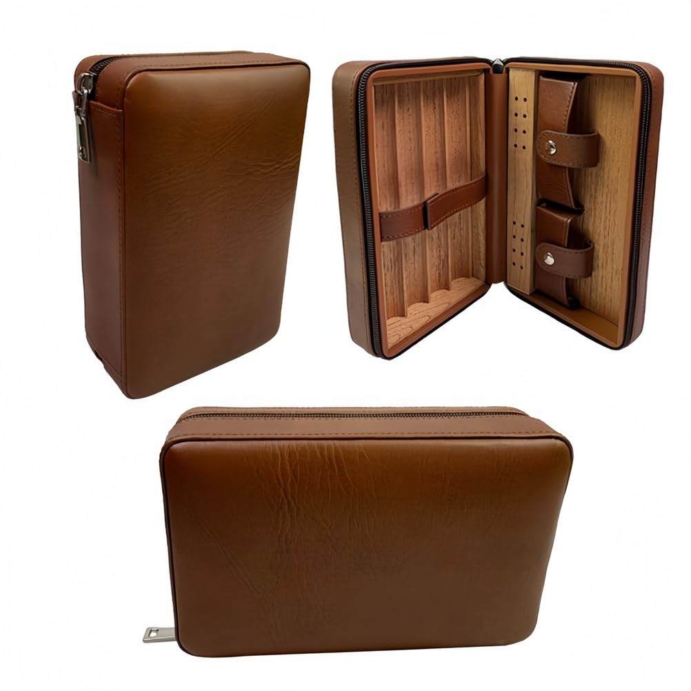 Custodia portatile per sigari in pelle con cerniera e rivestimento in legno di cedro – Contiene fino a 4 sigari – Regalo di lusso per compleanno o festività per padre, marito, uomini