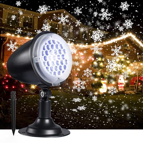 Christmas Projector Lights Outdoor,Snowflake Projection Lights,IP65 Waterproof Christmas Snow Projector,Rotating Snowfall Projection Lamp for Halloween,Xmas,New Year,Party and Garden Xmas Decoration