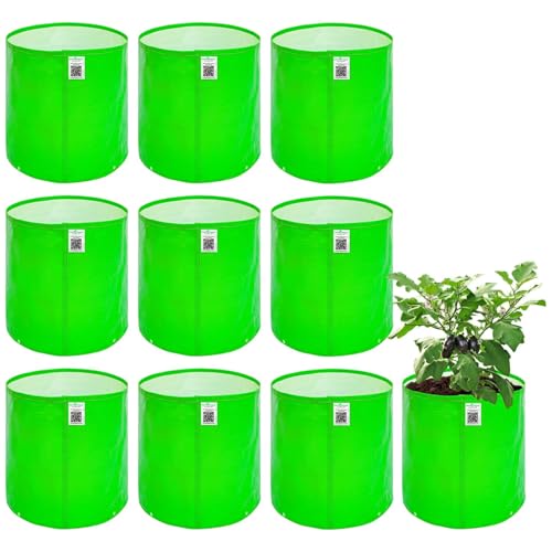 Image of Anandi Green's Hdpe Uv Protected 260 GSM Round Green Colour Plants Grow Bags Suitable for Terrace and Vegetable Gardening (10, 10x10 INCH)