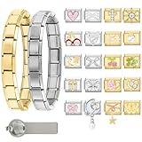 papasgix Italian Charm Bracelet Charms Gold Silver Set with 2pcs Starter Brascelet 20pcs Assorted Charms 1pc Opening Tool 9mm Modular Italian Charms Bracelets Links Handmade DIY Jewelry