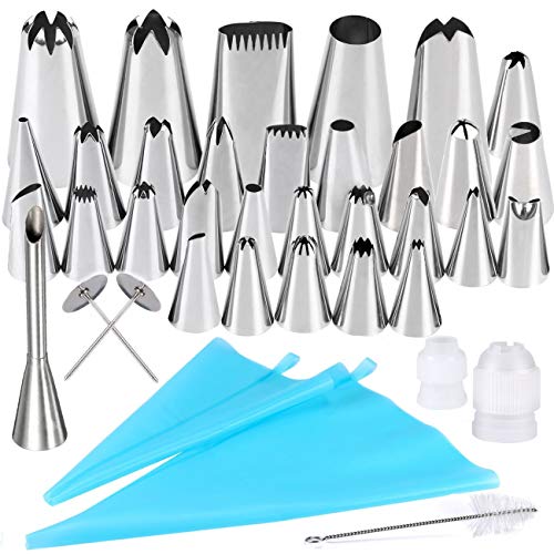 Twolights Douilles Pâtisserie Poche à Douilles en Silicone Réutilisable, 38 Pièces DIY Kit Professionnel pour Décoration de Cupcake Muffins Gâteaux