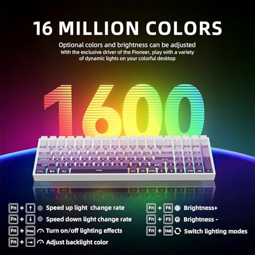 Image of ZORNHER ZH100 Wireless Mechanical Keyboard,98% Purple Creamy Keyboard with Number Pad,Full Size Gaming Keyboard,Lighted Up PBT Dipped Keycaps,KKT Red Switches