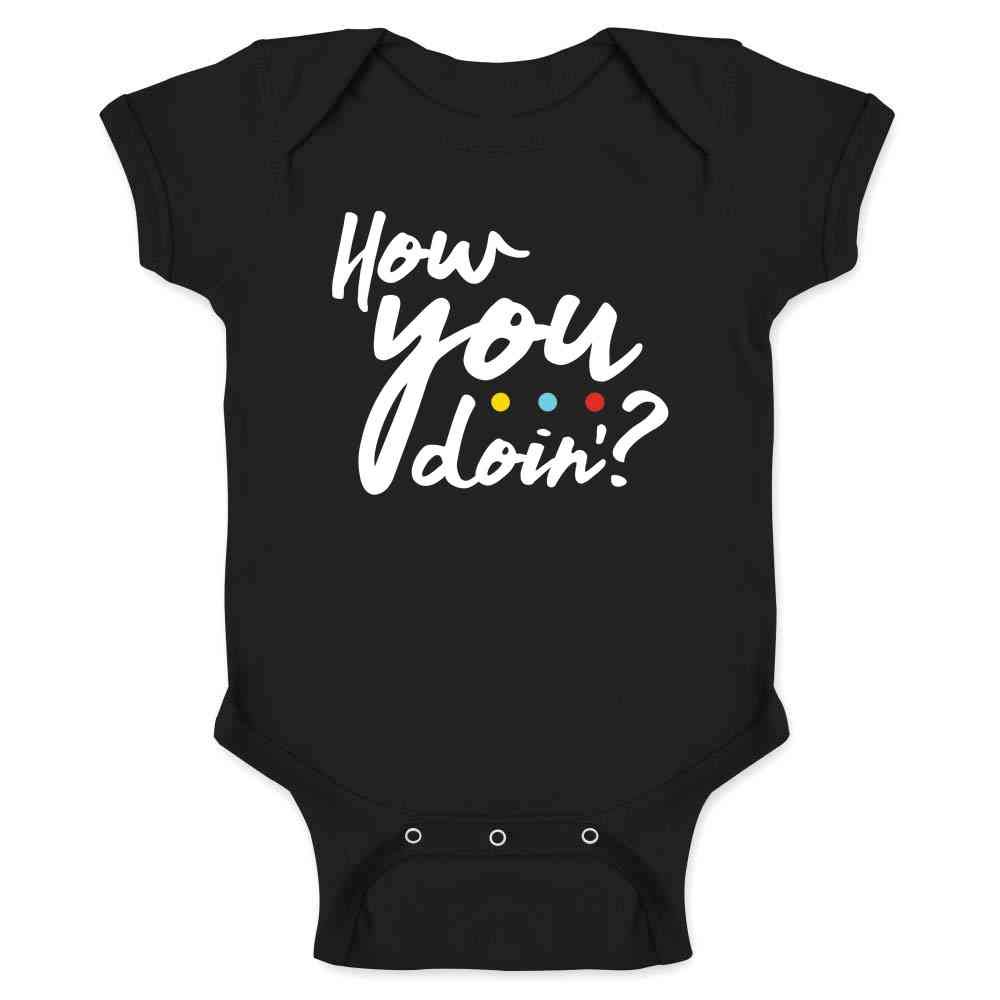 Pop Threads How You Doin? 90s Quote Funny Retro Infant Baby Boy Girl Bodysuit Black 12M