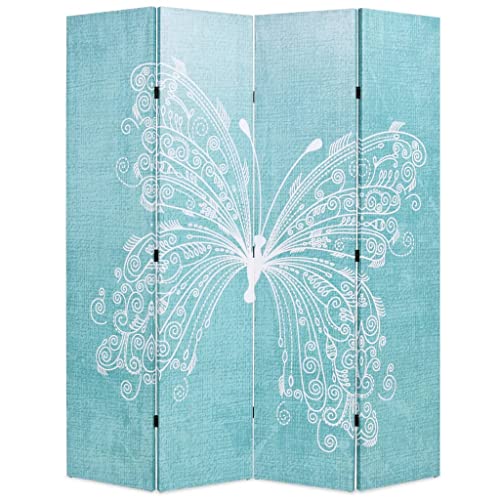 vidaXL Folding Room Divider - 160x170 cm Blue Butterfly Print Privacy Screen/Paravent for Bedroom, Living Room, Office