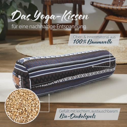 #DoYourYoga Zylinder Yogabolster mit Bio-Dinkelspelz (KBA), waschbarer Bezug aus 100% Baumwolle, 68cm x 22cm, Yogakissen Meditations- / Sitz- / Zafukissen für Yin Yoga - Style 11