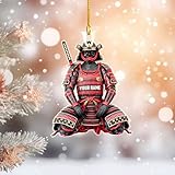 Personalized Japanese Samurai Ornament – Custom 2D Acrylic Christmas Ornament with Name, Kimono & Armor Design, Unique Japan Culture Holiday Decor Gift for Men & Collectors (SJ2)