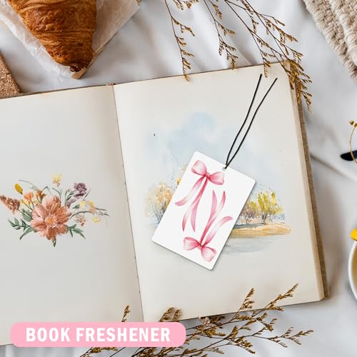 Image of Coquette Pink Bow Car Air Freshener 4Pcs, Girly Car Accessories for Women, Preppy Air Freshener forCar Interior Closet Drawer Books, Preppy Pink Cherry Butterfly CarMirror Decor Hanging