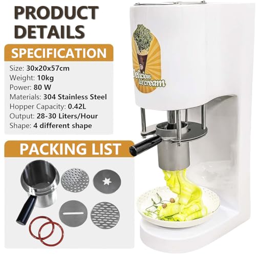 twostronking Eiscreme-Nudelmaschine Aus Edelstahl, 80-W-Eiscreme-Presse, Mit 4 Verschiedenen Nudelformen, 28–30 L/H, Geeignet Für Eisdielen Und Dessertläden – Bild 7