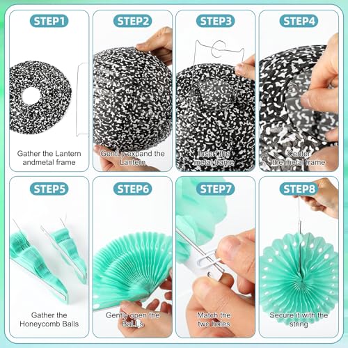 Image of Retisee 18 Pcs Colorful Composition Book Classroom Decoration Kits Black and White Composition Hanging Paper Lanterns Paper Fans Honeycomb Balls Decor for Back to School Classroom Party Decoration
