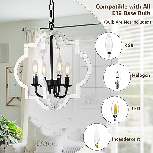 Stepeak 0004 Farmhouse Chandelier, 4-Light Dining Room Light Fixtures Over Table, Distressed Wood White Chandeliers thumb #4