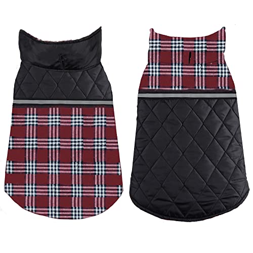 TPYQdirect Dog Jacket Winter Coat Waterproof Reversible Plaid Dog Vest Warm Dog Sweaters Cold Weather Dog Jacket for Small Medium Large Dogs (Red, M(Neck:14.1'',Chest:18.8''-21.2'',Back:14.1''))