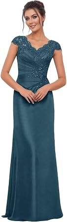 Mother of The Bride Dress Chiffon Lace Applique Mermaid Formal Wedding Guest Dress with Cap Sleeve
