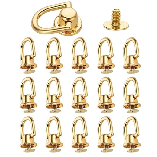 Wisebom 15 Stück Messingbolzen Nieten D-Ring Kopf Button Stud Nieten 360° Drehbar Nietknopf Leder Nieten für Gürtel Geldbörse Handtasche