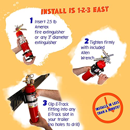 DC Cargo Mall E-Track Fire Extinguisher Bracket for Truck and Trailer - for 2.5 lb. Fire Extinguisher - Quick-Release Technology - E Track Accessories