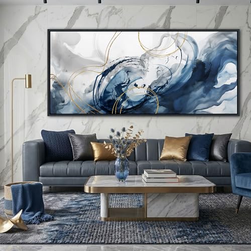 Image of Mofutinpo Blue Abstract Wall Art Large Canvas Wall Decor Modern Home Decor Office Wall Decor Home Decorations for Living Room Navy Blue Minimalist Bedroom Artwork 40x87IN