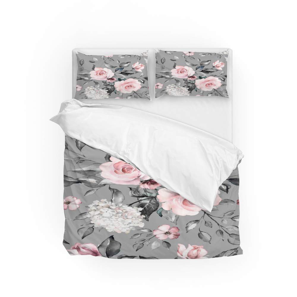 Housse de couette fleur rose doux résistant décoloration lit Long Twin 3 pièces