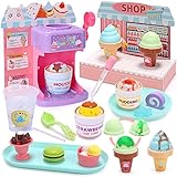 CUTE STONE Color Changing Ice Cream Play Set, Tea Party Set for Little Girls with Toy Ice Cream, Play Desserts, Play Food and Accessories，Kids Kitchen Pretend Play for Girls Boys