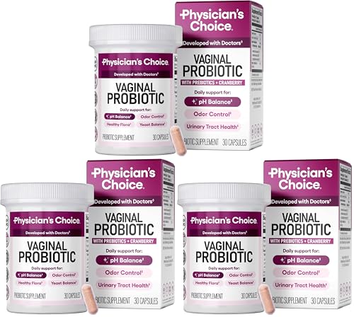 Image of Physician's CHOICE Vaginal Probiotics for Women - pH Balance, Odor Control, Yeast Balance, Vaginal Flora & Feminine Health - 6B CFU with Organic Prebiotics and Cranberry Extract - 30 CT (Pack of 3)