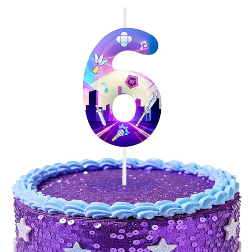 Image of Purple Number 6 Birthday Candles, Cartoon Themed Cake Toppers for Boys Girls Cake Decorations, Birthday Decorations Party Supplies, Number Candles for Party Decor
