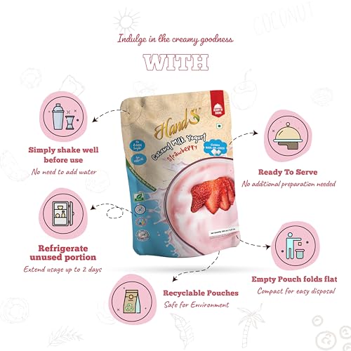 Image of HandS Dairy-Free Coconut Yogurt with Strawberry | Vegan & Plant-Based Yogurt Drink with Real Fruit Pulp & Palm Sugar | No Preservatives | 200g Each (Pack of 4)