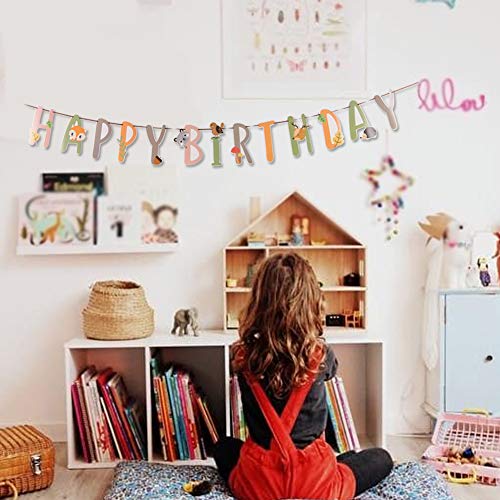 Image of SUNBEAUTY Woodland Party Decorations Woodland Happy Birthday Banner Forest Animal Garland for Kids Boys Girls Baby Shower Woodland Birthday Jungle Party Decoration Supplies | Pre-Strung