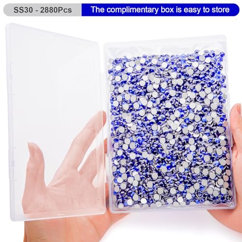 Image of Flatback Rhinestones Bulk, 2880PCS Sapphire Rhinestones for Clothes DIY Decoration Crafts, Sapphire, SS30, 6.3-6.5mm