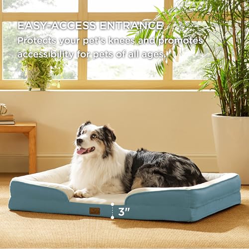 Image of Bedsure XL Orthopedic Dog Bed for Extra Large Dogs - Washable XLarge Dog Cat Bed Waterproof, Comfort Dogs Couch Sofa with Washable Removable Cover, Pet Bed with Nonskid Bottom, Dune Haze Blue, 42 inch