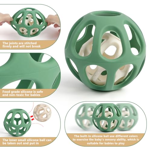 MCGMITT Sensory Balls for Baby, Easy Grasp Food Grade Stretchy Silicone Baby Teether Ball for 0-6 6-12 Months, BPA-Free Montessori Chew Toy, Newborn Infant Learning Developmental Toys Gift - Image 4