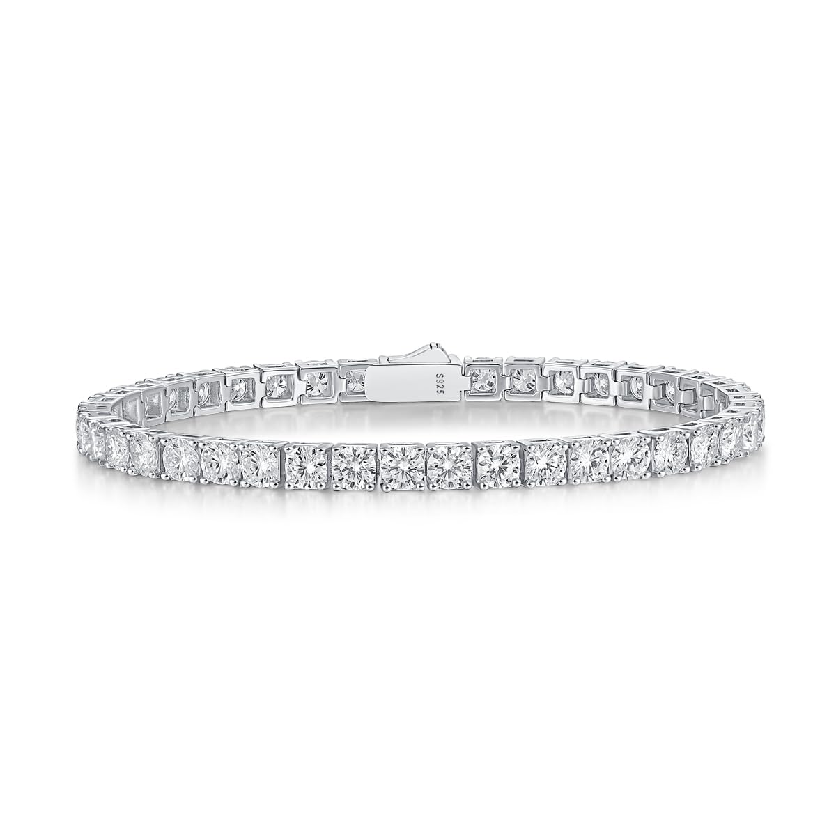 FANCIME Moissanite Tennis Bracelet Lab-Grown Diamond Bracelets 925 Sterling Silver Diamond Tennis Bracelet 3mm/4mm/5mm D Color VVS1 Round Cut Moissanite Bracelet for Women Men Birthday Gift white gold-4mm 0.3ct,8inch