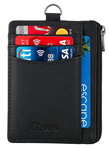 Badge Holders Mens Lanyard Wallet Genuine Leather Slim Card Wallet with Zipper RFID Blocking Card Holder …2