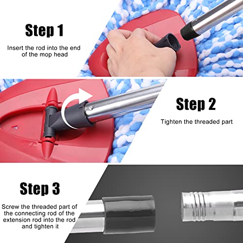 Spin Mop Replacement Handle - Dtopnior 4-Section 2.5-To-5 Foot Mop Replacement Stick Compatible With Triangle Spin Mop Base, Easywring Mop Refills For Floor Cleaning(Black, 4-Section, Mop Handle) #TOP4