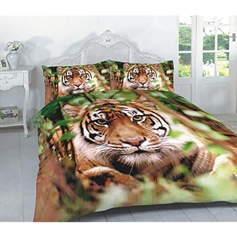 Animal Print Duvet Cover Set King Size Bed Kingsize 3D Animal Effect Quilt Bedding Sets with Pillow Cases Poly Cotton Luxury, Tiger Multi Cover