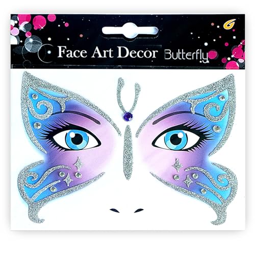 Schmetterling Tattoo Gesicht, Glitzer Gesichtstattoo Karneval, Gesichtstattoo Schmetterling, Temporäres Glitter Gesichtssticker für Karneval, Fasching, Motto Party, Kinder & Erwachsene